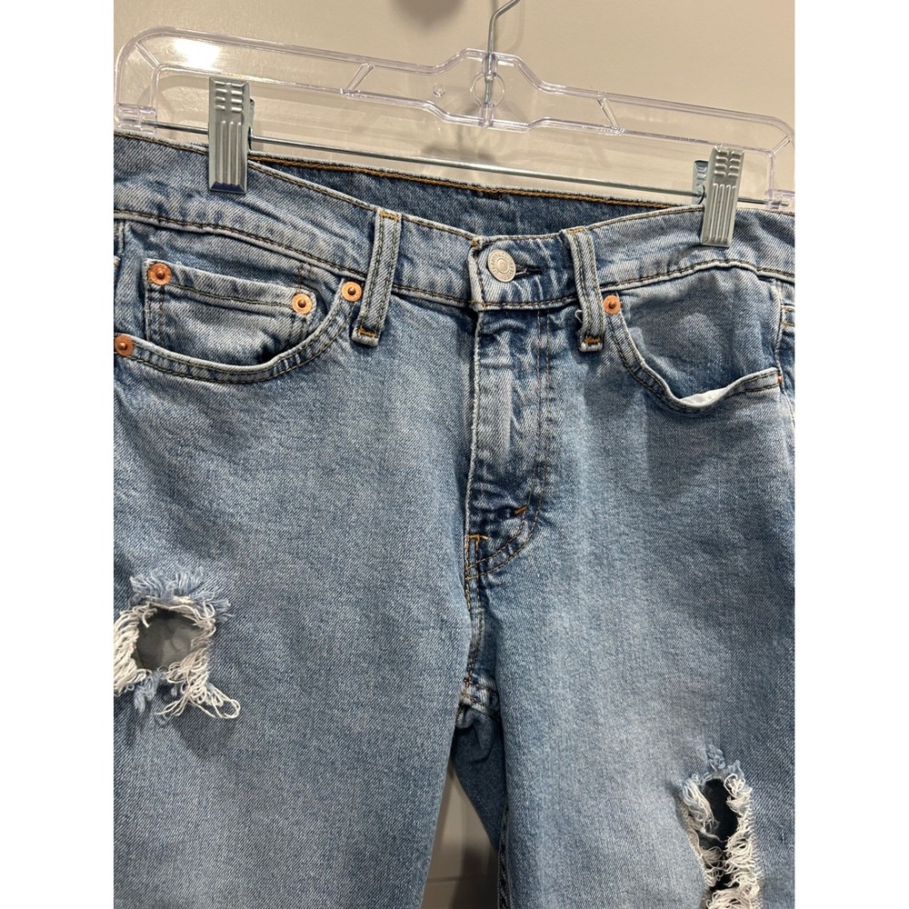 Levis 511 Slim Fit Jeans Mens 29x32 Light Blue Ripped Denim (fits 28x30) - Picture 3 of 11